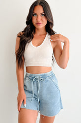 Lead Like Her Ribbed V Neck Zenana Crop Top (Sand Beige)