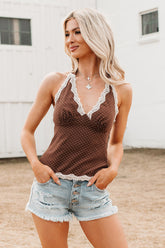 Love Me Later Polka Dot Halter Cami Top (Brown)