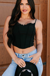 Keep The Spark Lace Trim Corset Top (Black)