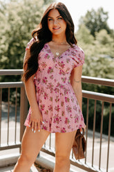 Bloom For You Short Sleeve Floral Romper (Pink)