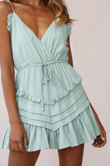 Willah Pintuck And Frill Detail Drawstring Dress Pistachio