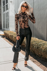 Emberly Faux Leather Bootcut Kancan Pants (Black)