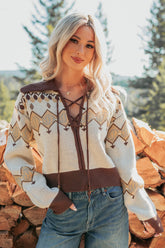 Don’t Overthink It Aztec Front Tie Sweater (Cream/Mix)