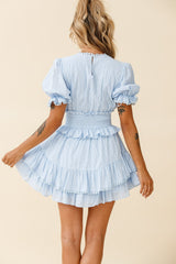 Nerissa Puff Sleeve Shirred Waist Dress Spotty Blue