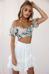 Mara Elasticated Waist Asymmetric Hem Skirt White