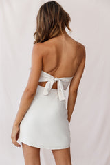 Paloma Crochet Tassel Strapless Dress Beige
