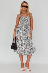 Honey Shirred Frill Midi Dress White/Black