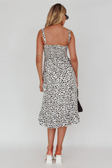 Honey Shirred Frill Midi Dress White/Black