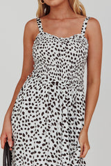 Honey Shirred Frill Midi Dress White/Black