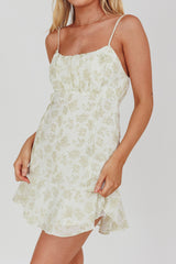 Promise Me Ruched Bust Pintuck Pleat Detail Dress Floral Pistachio