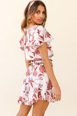 We The Free Shirred Waist Frill Trim Dress Botanic Print White