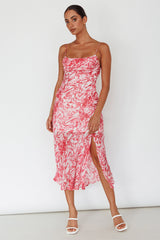 Well Versed Pleated Bust Front Split Dress Swirl Fuchsia