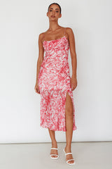 Well Versed Pleated Bust Front Split Dress Swirl Fuchsia