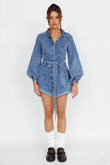 New Day Long Sleeve Button-Up Romper Denim