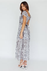 Linka Off-Shoulder Tie Back Midi Dress Printed Grey