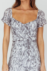 Linka Off-Shoulder Tie Back Midi Dress Printed Grey