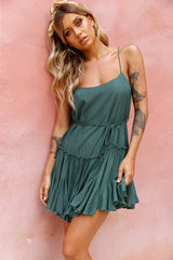 Rosabel Spaghetti Strap Fluted Hem Dress Green