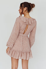 Marcheline Balloon Sleeve Waist Tie Dress Sprinkle Print Pink