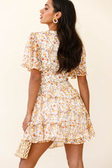 Stolen Moments Angel Sleeve Ruffle Dress Floral Print Yellow Multi