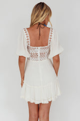Golden Hour Lace-Up Front Crochet Dress White