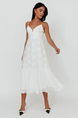 Lake Como Floral Embroidered Midi Dress White