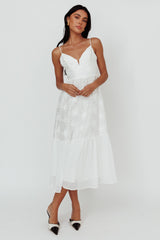 Lake Como Floral Embroidered Midi Dress White