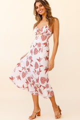 Melancholy Resin Buckle Midi Dress Botanic Print Beige