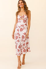 Melancholy Resin Buckle Midi Dress Botanic Print Beige