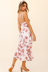 Melancholy Resin Buckle Midi Dress Botanic Print Beige