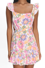 Porcia Tied Back Frill Dress White Multi
