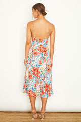 Malibu Gathered Bust Cami Strap Midi Dress Floral Orange