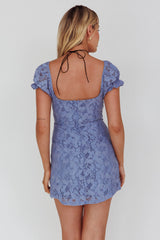 Norma Jean Puff Sleeve Cut-Out Bust Lace Mini Dress Blue