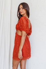 Feelin' Good Cut-Out Waist Lace Dress Rust