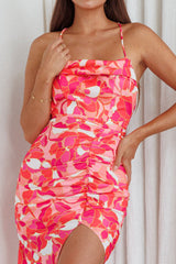 Klara Thigh Split Midi Dress Print Red