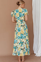 Montebello Puff Sleeve Maxi Dress Floral Blue/Yellow