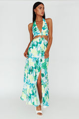 Tuscan Summers Cut-Out Midi Dress Floral Green