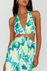 Tuscan Summers Cut-Out Midi Dress Floral Green