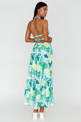 Tuscan Summers Cut-Out Midi Dress Floral Green