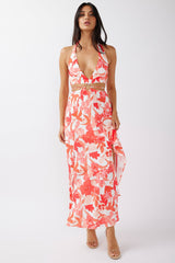 Tuscan Summers Cut-Out Midi Dress Floral Red