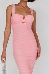 Nadia Ruched Fishtail Maxi Dress Blush