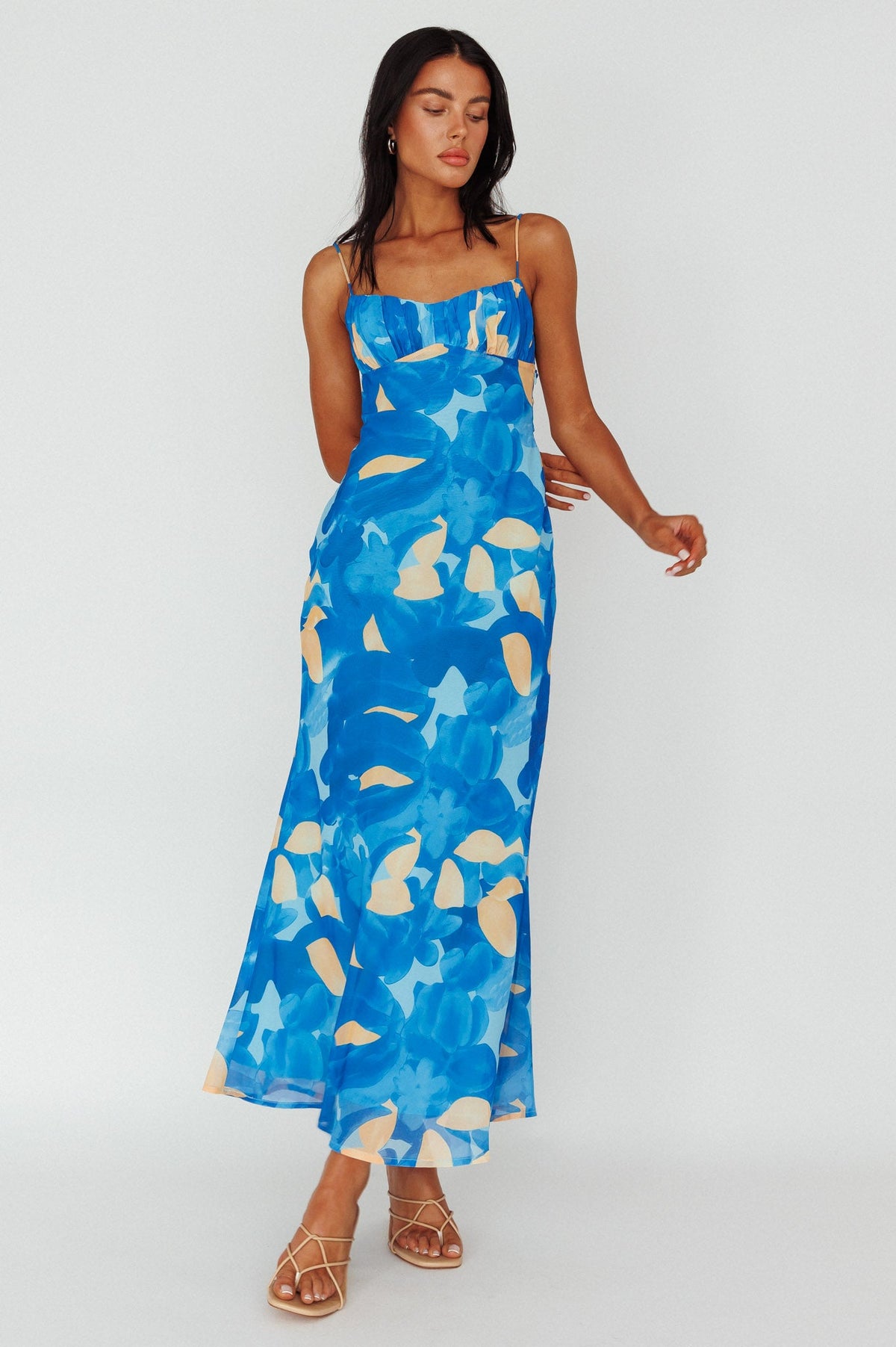 Nerida Twist Back Maxi Dress Print Blue
