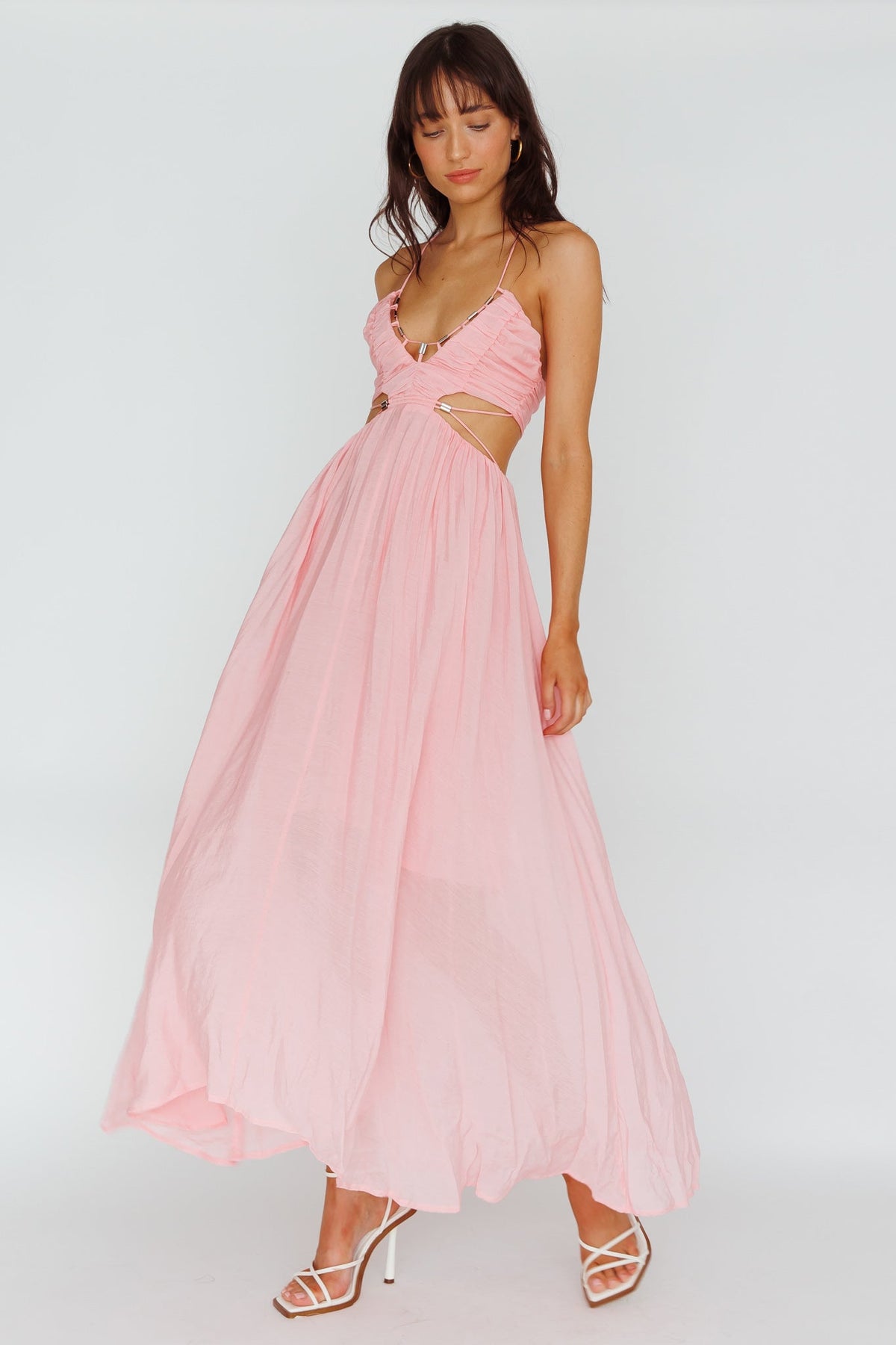 Tenyl Open Back Strappy Midi Dress Blush