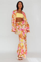Vacation Long Sleeve Flared Cuff Shirt Pink/Yellow