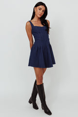 Talisa Pintuck Pleat Waist Mini Dress Dark Blue