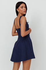 Talisa Pintuck Pleat Waist Mini Dress Dark Blue