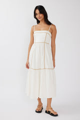 Confidante Piping Trim Midi Dress White