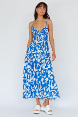 Tiffi Cami Strap Midi Dress Floral Blue
