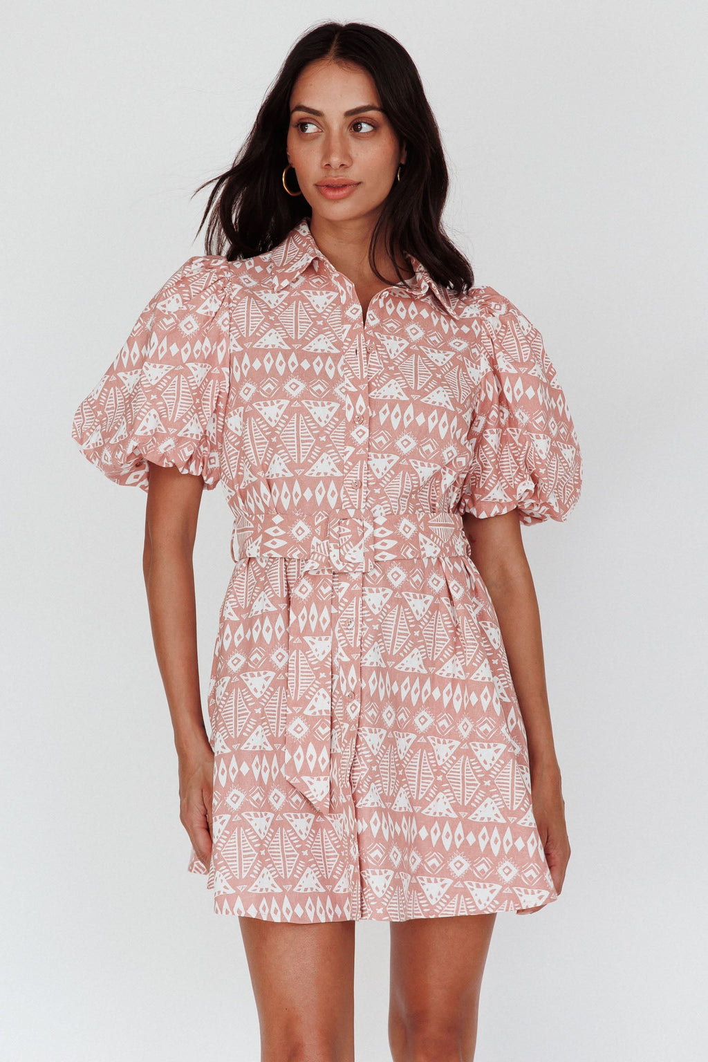 Nanette Puff Sleeve Belted Mini Dress Print Rose