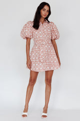 Nanette Puff Sleeve Belted Mini Dress Print Rose