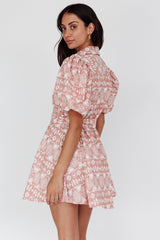 Nanette Puff Sleeve Belted Mini Dress Print Rose